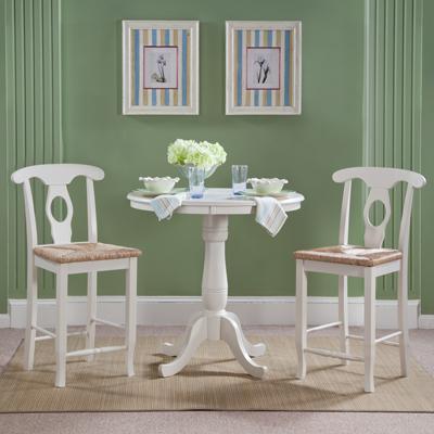 [36 Inch] Classic Round Table - Linen with 6" pedestal extension and Empire stools